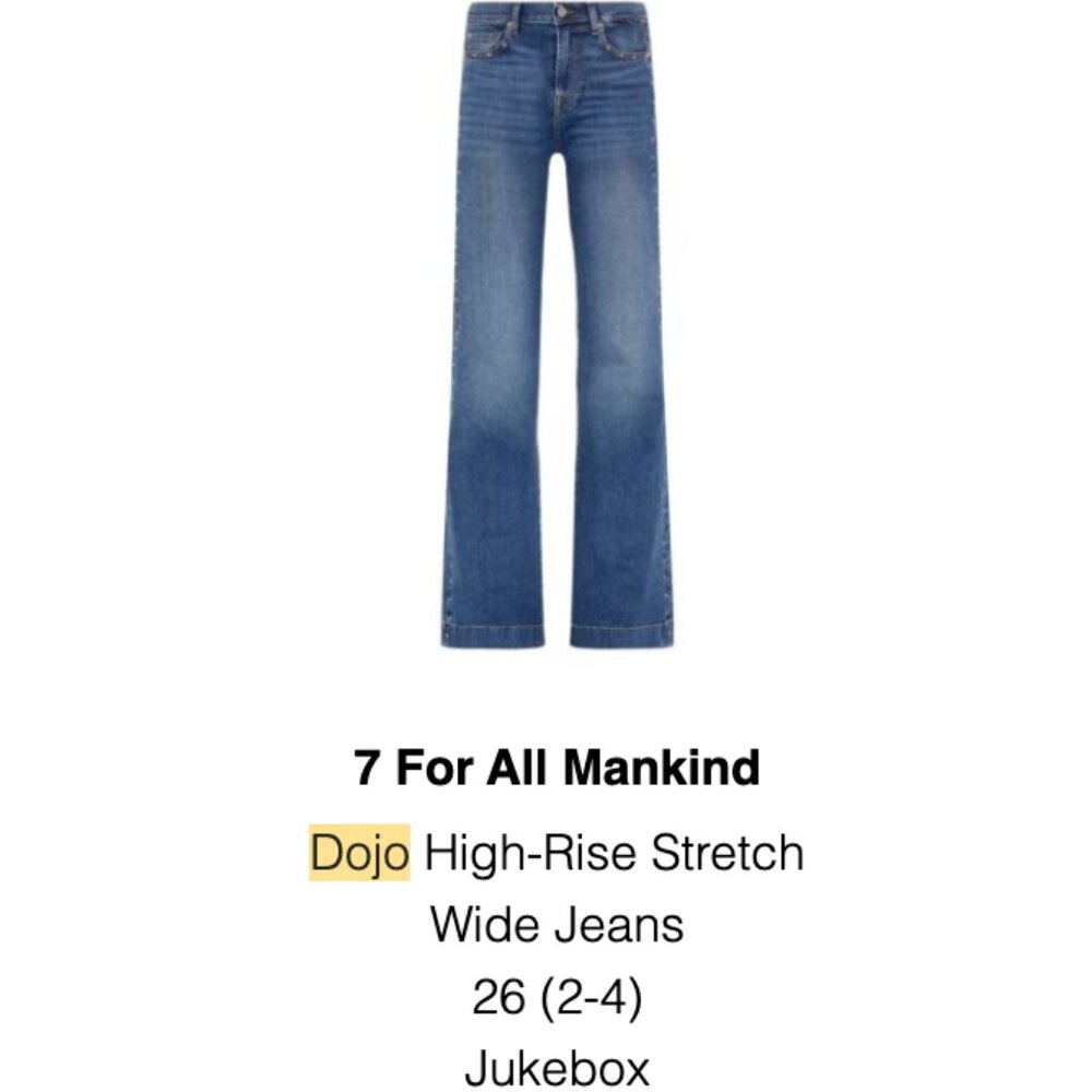 NWT 7 For All Mankind Dojo High-Rise Stretch Wide Jeans